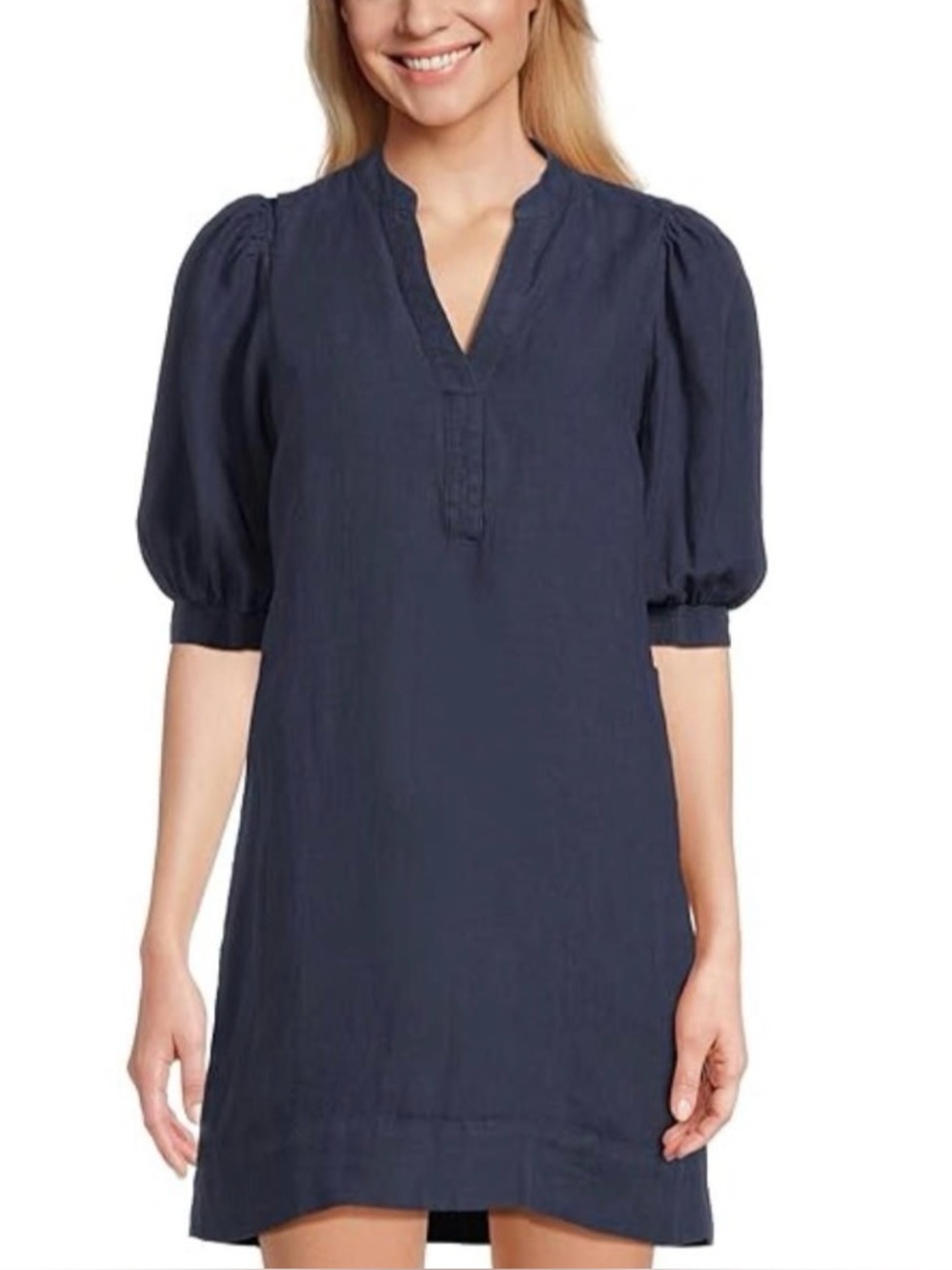 Lilly Pulitzer Mialeigh Shift Dress Navy Linen Puff Sleeve Size 14 $178 MSRP